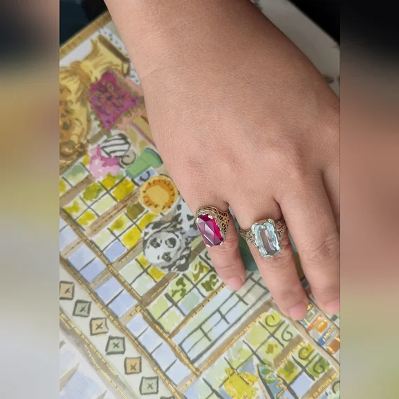 Art deco Filigree 14k White‎ Gold  Ring with Aquamarine - Picture 10 of 10